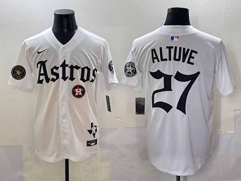 Men 2025 Houston Astros #27 Altuve White Five generations Joint Name Nike MLB Jersey style 18